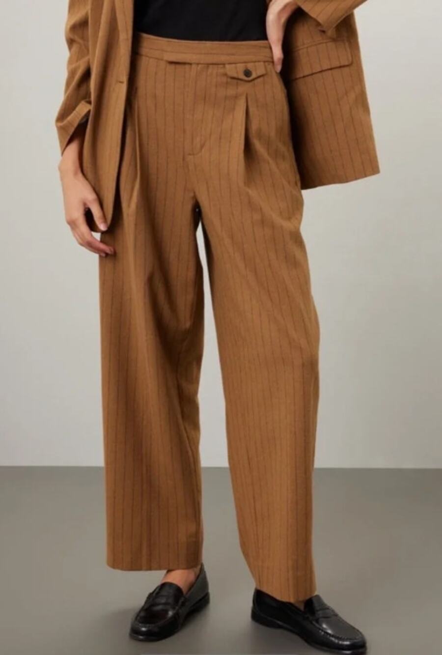 Madewell The Rosedale High Rise Straight Leg Pants Pinstripe Pleated Wool Blend